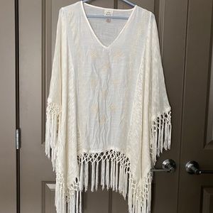 Embroidered Fringe Poncho